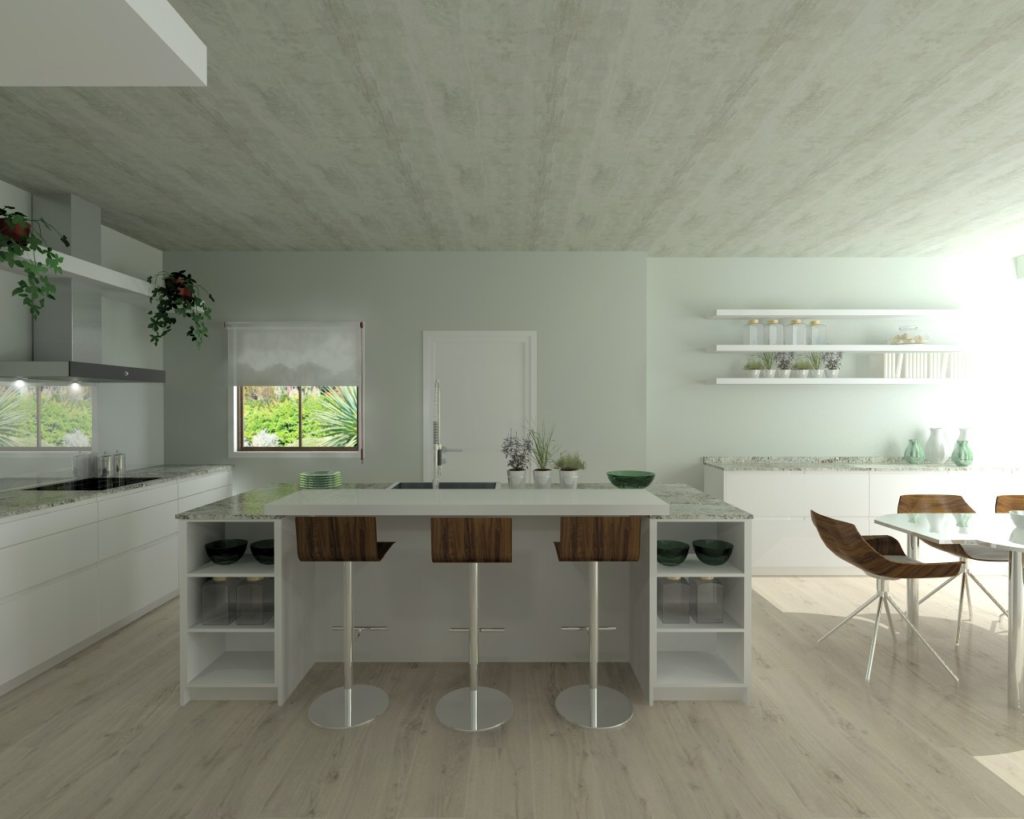 Cocina Santos Modelo Intra L Laminado Blanco Nieve Encimera Granito Naturamia Lennon