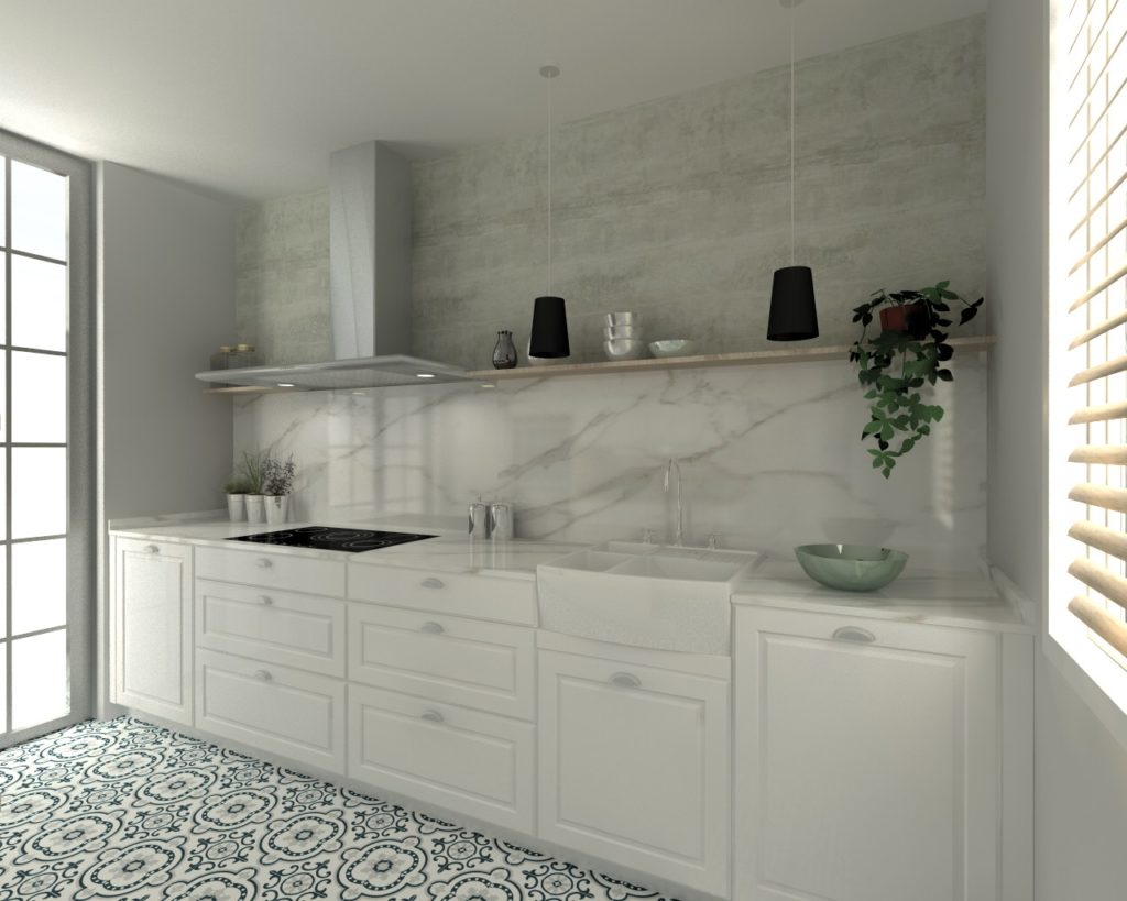 Cocina Santos Modelo Manor SM Laca Mate Encimera Neolith Calacatta