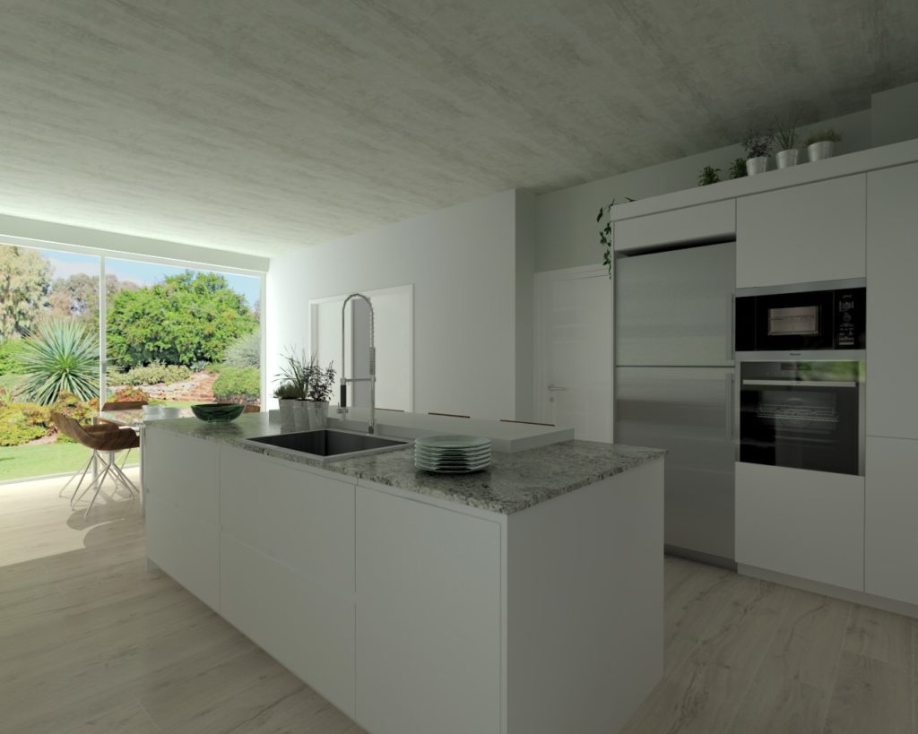 Cocina Santos Modelo Intra L Laminado Blanco Nieve Encimera Granito