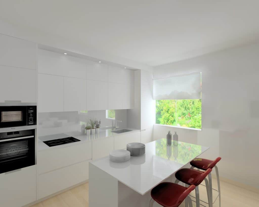 Cocina Santos Modelo Line E Estratificado Blanco Encimera Silestone Blanco Zeus