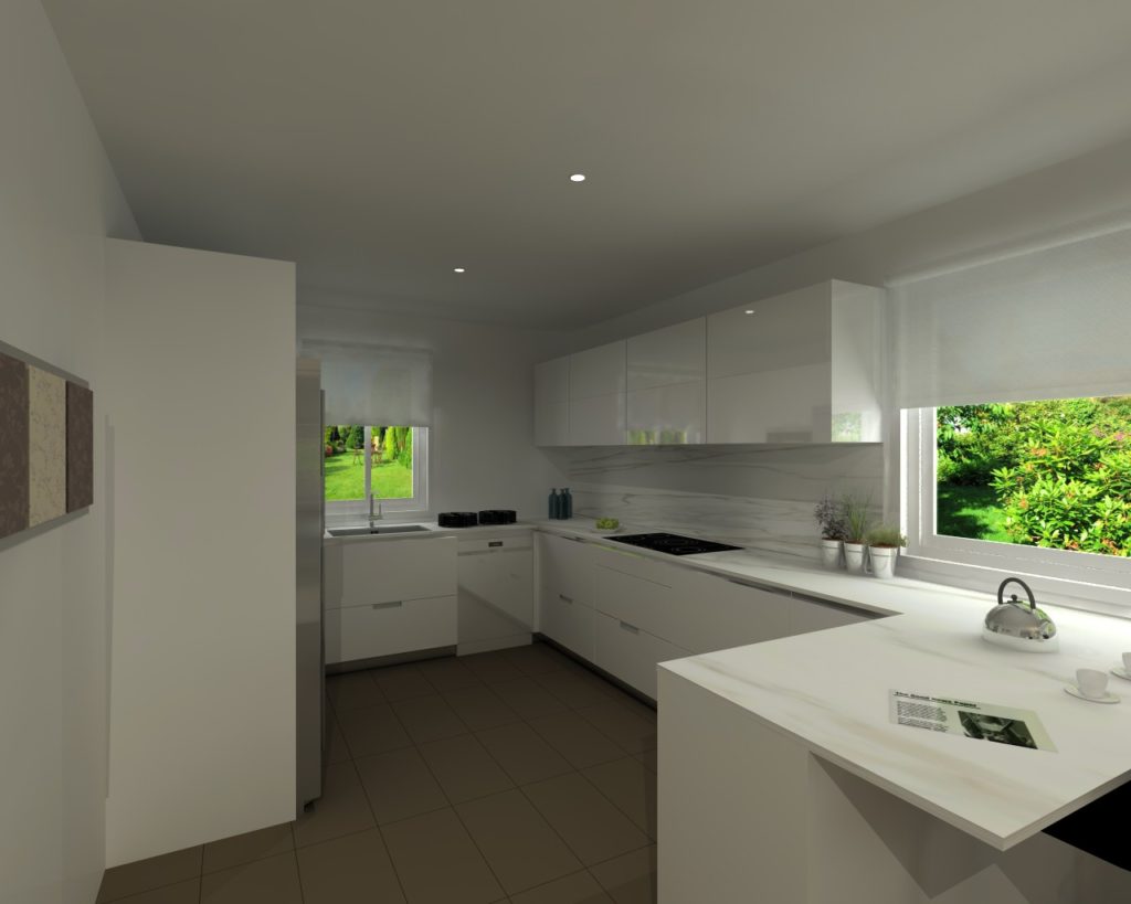 Cocina Santos Modelo Line L Laminado Blanco Perla Roble Natural