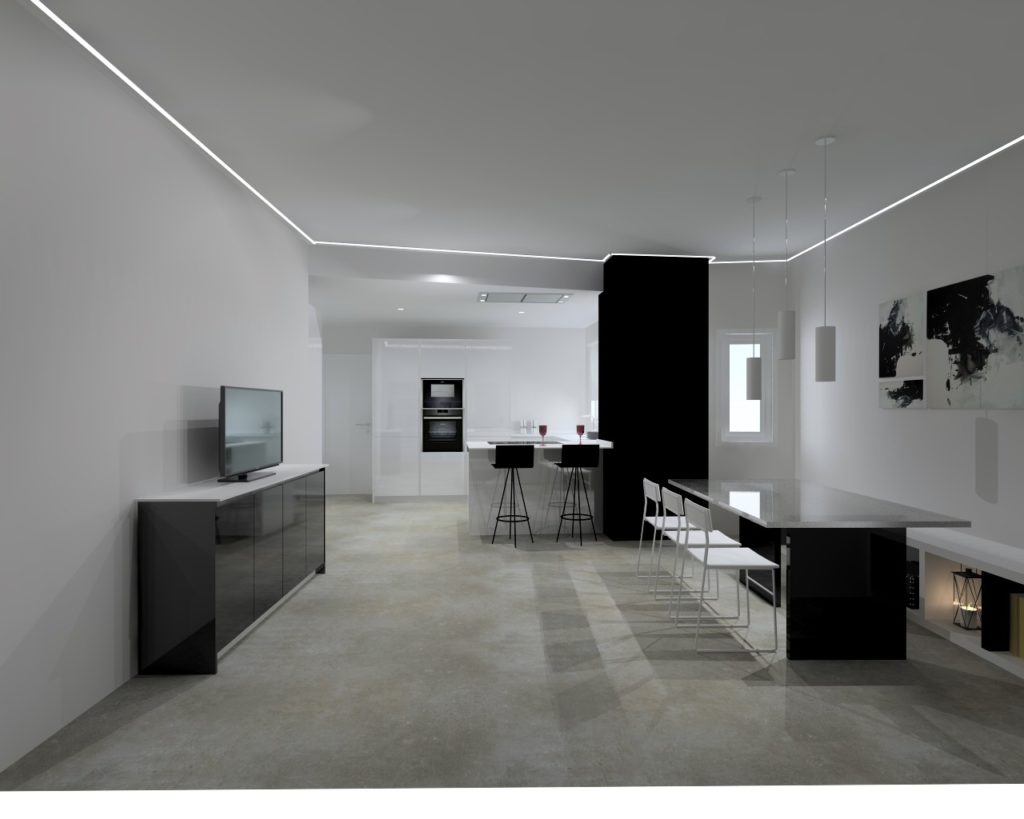 Cocina Santos Modelo Intra BD Lacado Brillo Blanco Encimera Neolith Artic White