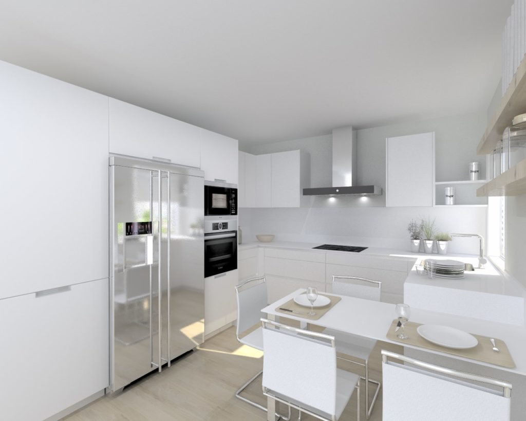 Cocina Santos Modelo Line L Blanco Seda Encimera Silestone Blanco