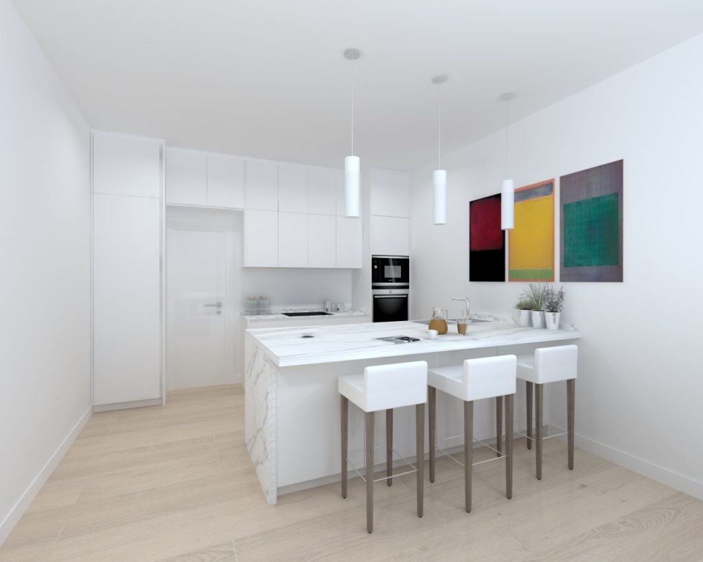 Cocina Santos Modelo Line Laminado Blanco Neolith