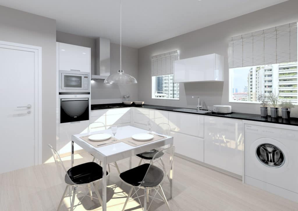 Cocina Santos Modelo Line Laminado Blanco Encimera Granito Negro