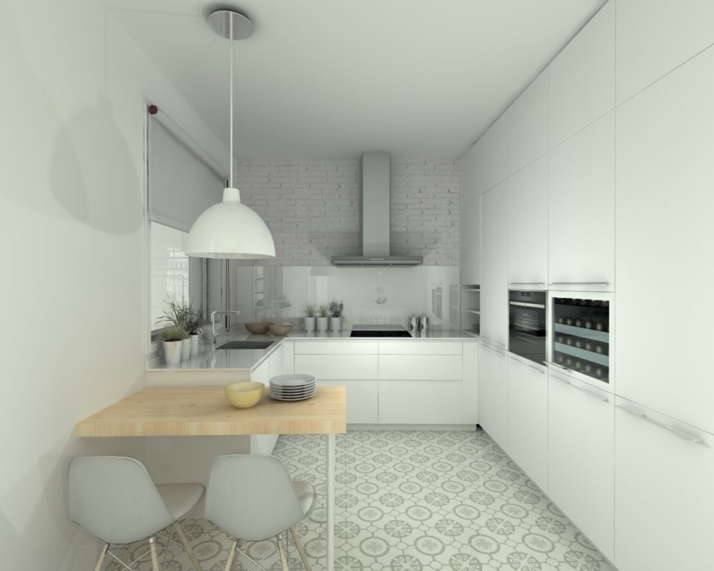 Cocina Santos Modelo Line Estratificado Blanco Encimera Silestone Blanco