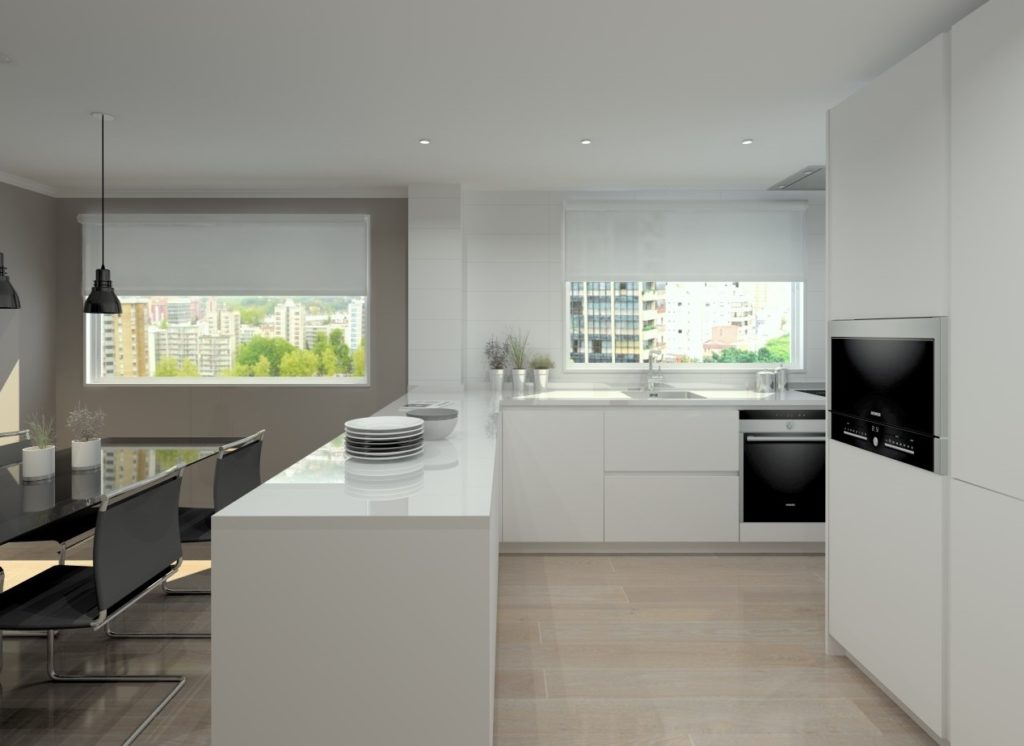 Cocina Santos Modelo Line Laminado Blanco Encimera Silestone Blanco