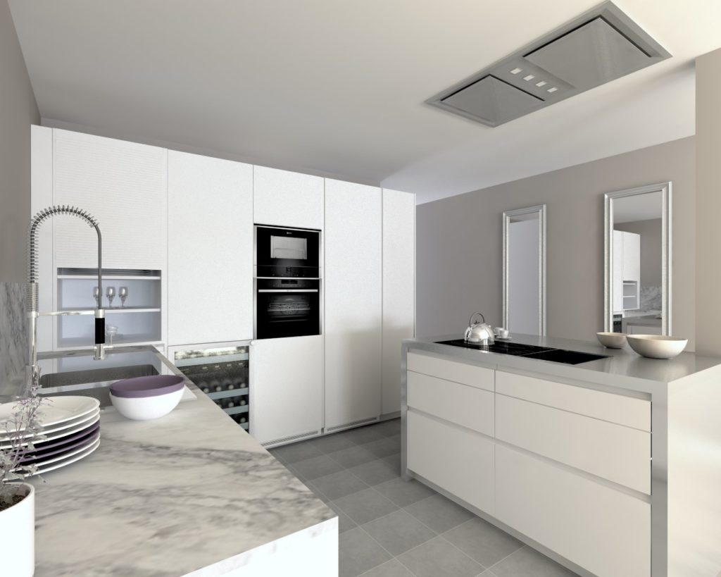 Cocina santos Modelo Line Estratificado Blanco Encimera Granito Portobello