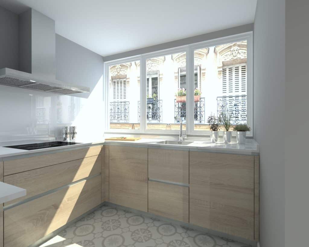 Cocina Santos Modelo Line E Estratificado Roble Barrica Encimera Silestone Blanco