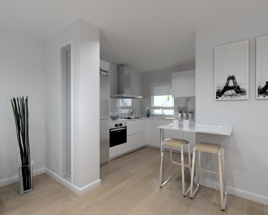 Cocina Santos Modelo Line E Estratificado Blanco con Encimera Silestone Blanco