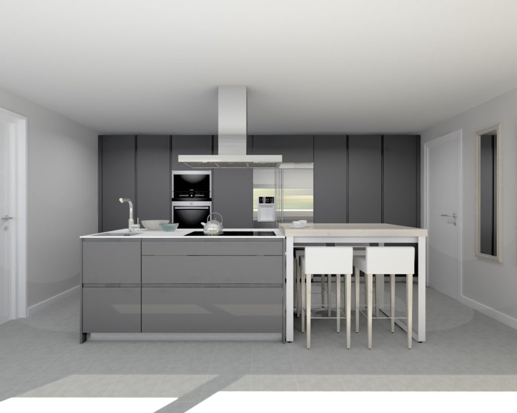 Cocina Santos Modelo Intra Gris Antracita Laca Seda Neolith Artic White