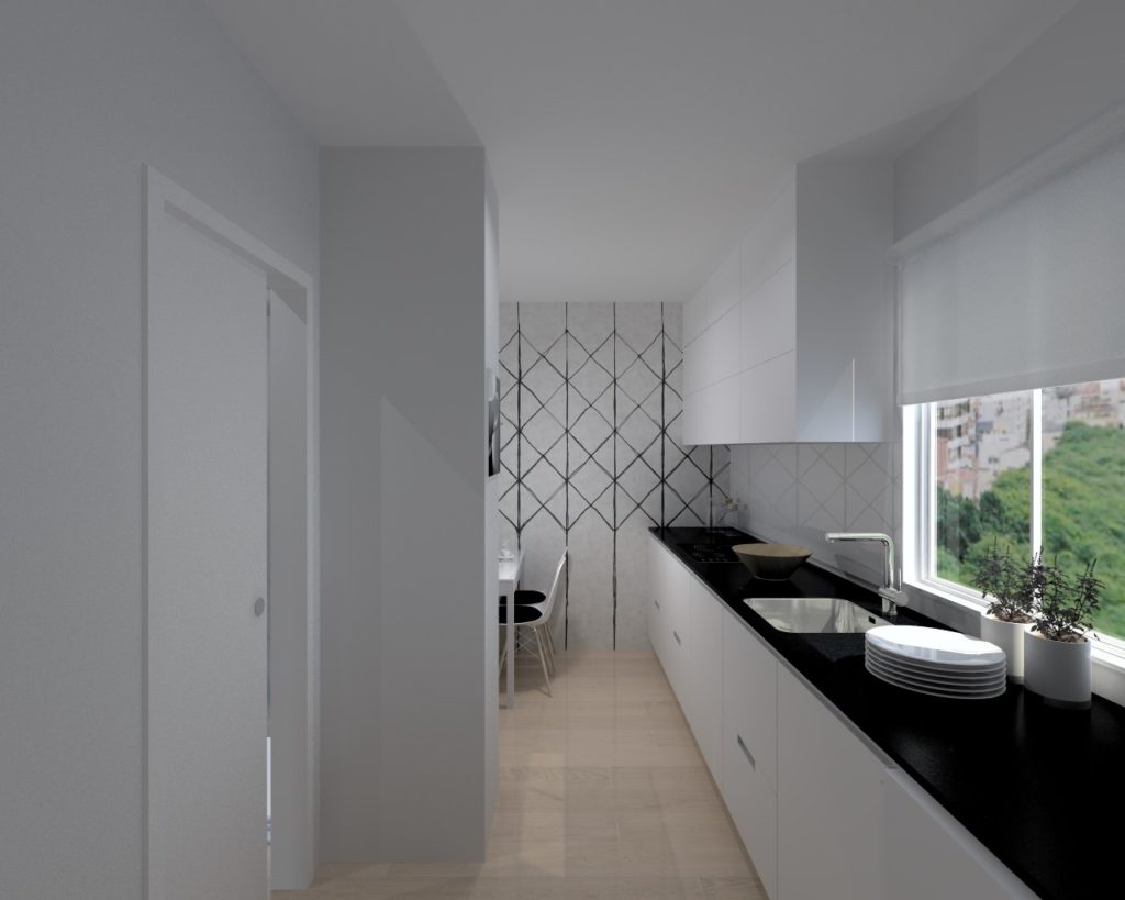 Cocina Santos Modelo Minos Line Estratificado Blanco Encimera Granito Negro