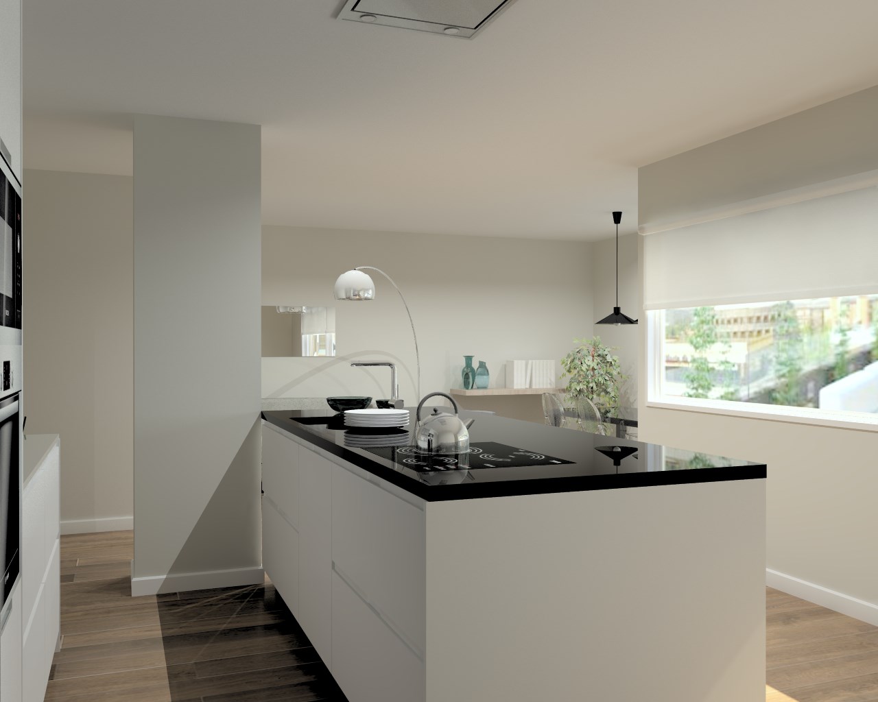 Cocina Santos Modelo Intra Laminado Seda Blanco Encimeras Granito Negro