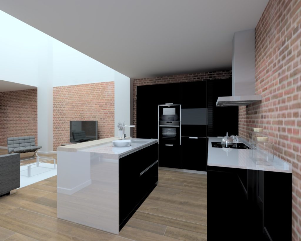 Cocina Santos Modelo Line Estratificado Negro Encimera Silestone Blanco