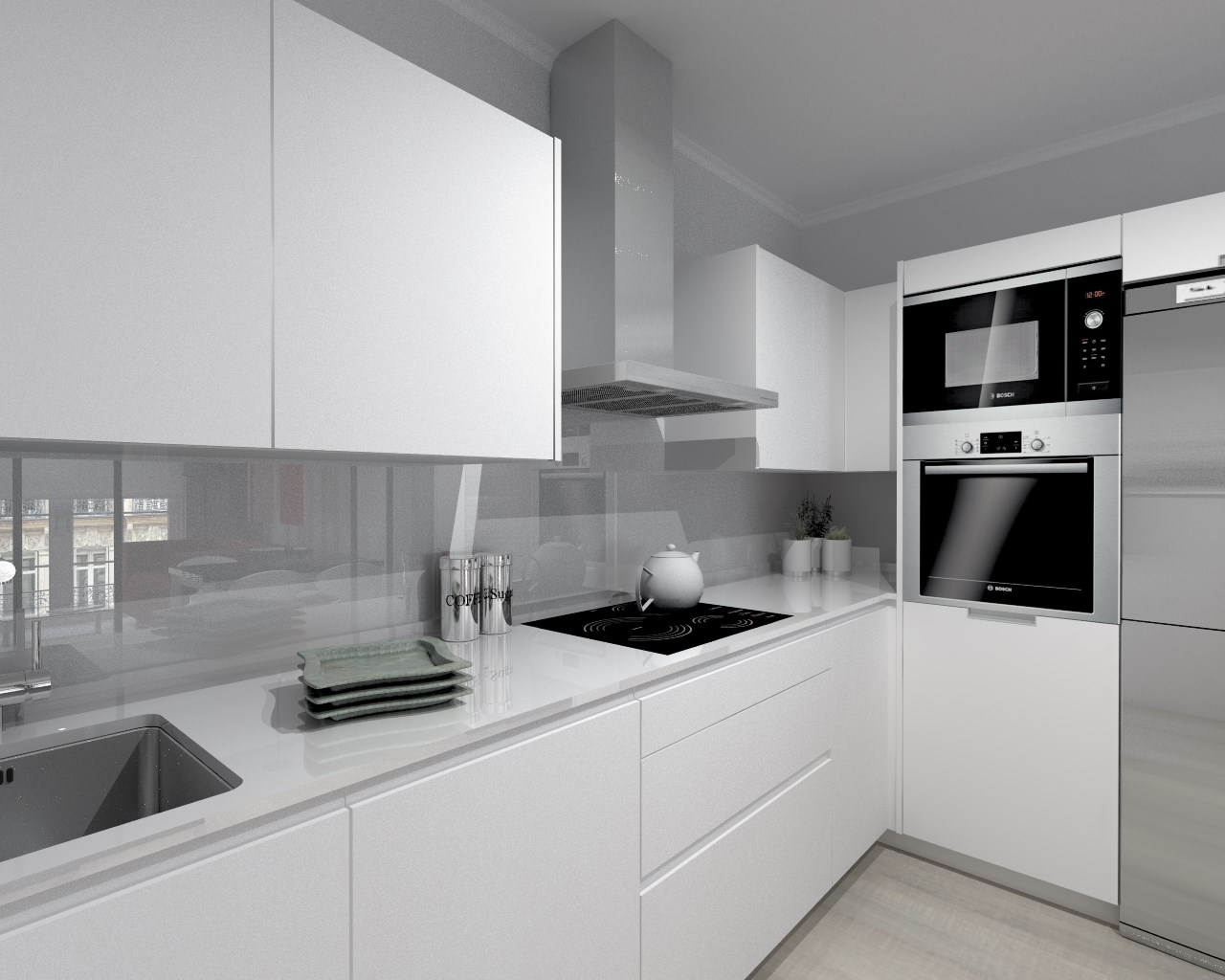 Cocina Santos Modelo Line Estratificado Blanco Encimera Compac Blanco