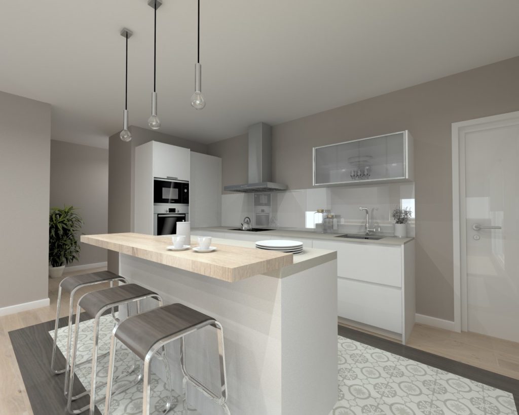 Cocina Santos Modelo Line Estratificado Blanco Encimera Compac Zement Grey