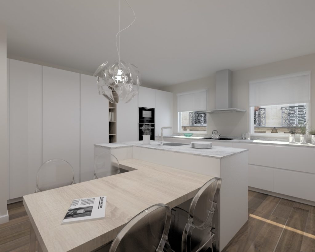 Cocina Santos Modelo Line Laminado Seda Blanco Encimera Compac Dim Grey