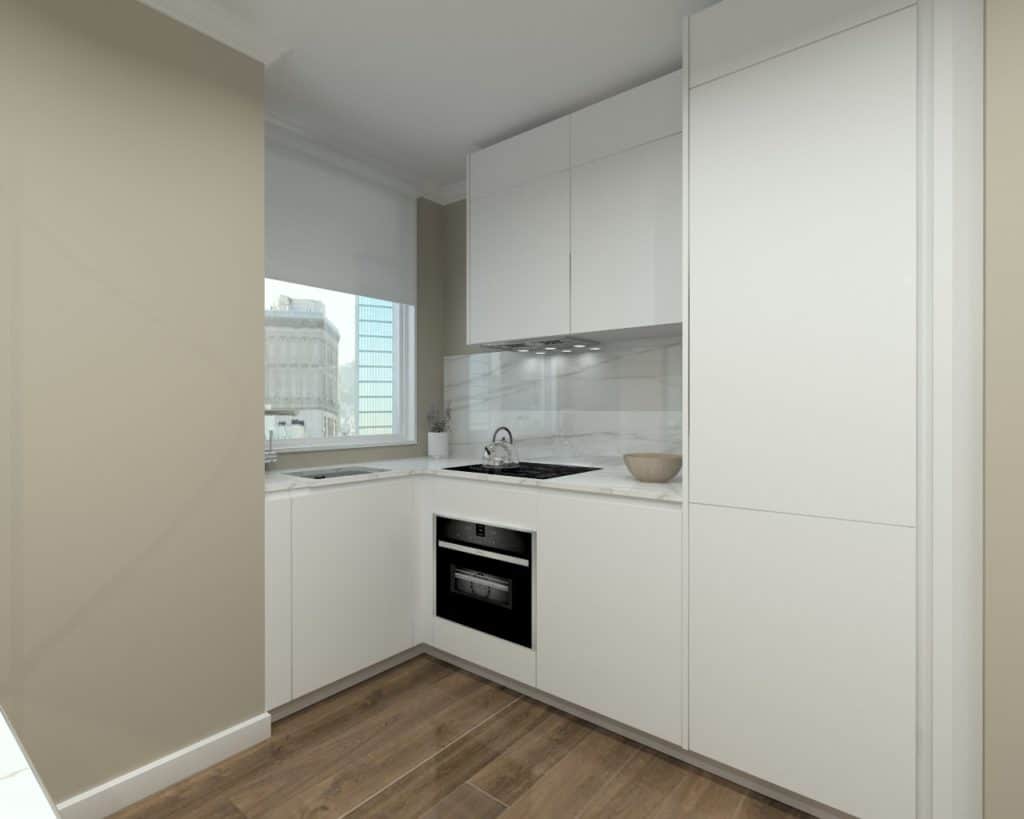 Cocina Santos Modelo Line Estratificado Blanco Encimera Neolith Calacatta