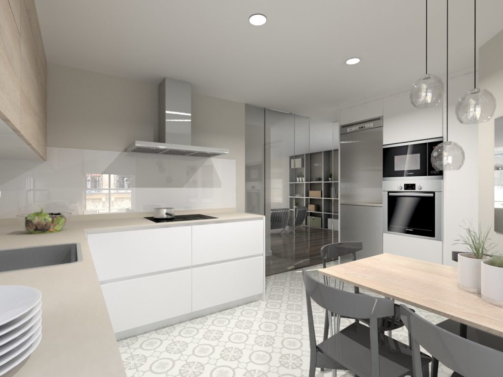 Cocina Santos Modelo Line Estratificado Blanco Encimera Neolith Pietra Di Osso