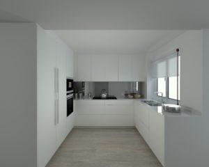 Cocina Santos Modelo Line Estratificado Seda blanco Sapporo Encimera Silestone Blanco