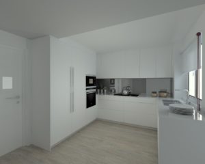 Cocina Santos Modelo Line Estratificado Seda blanco Sapporo Encimera Silestone Blanco