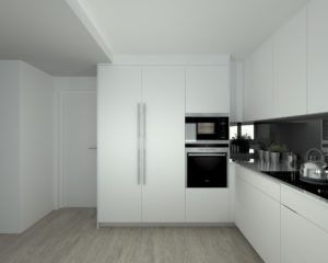 Cocina Santos Modelo Line Estratificado Seda blanco Sapporo Encimera Silestone Blanco