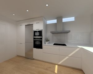 Cocina Santos Modelo Line Laminado Seda Blanco Encimera Silestone Blanco