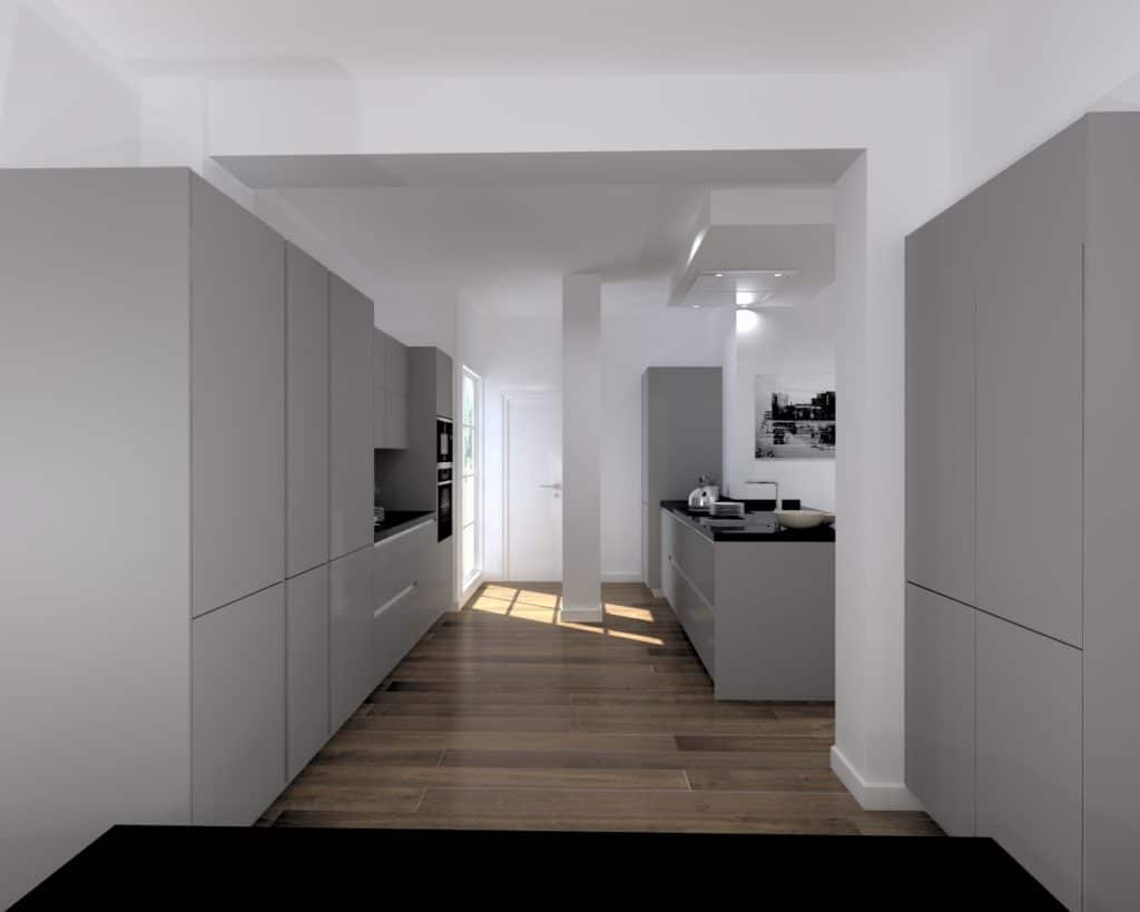 Cocina Santos Modelo Line Laminado Antihuella Gris Visón Encimera Granito Sahara Nights