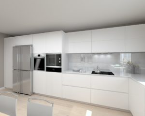 Cocina Santos Modelo Line Laca Blanco Seda Encimera Silestone Blanco