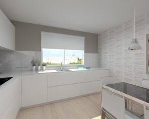 Cocina Santos Modelo Line Laca Blanco Seda Encimera Silestone Blanco