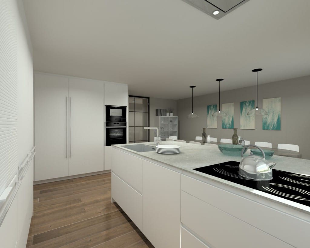 Cocina Santos Modelo Line Laminado Seda Blanco Encimera Neolith Beton