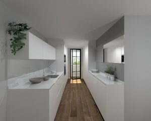 Cocina Santos Modelo Line Estratificado Blanco Encimera Silestone Blanco
