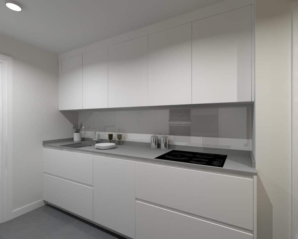 Cocina Santos Modelo Line Laminado Seda Blanco Encimera Neollith Phedra