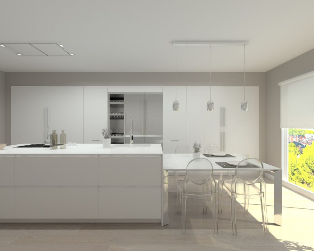 Cocina Santos Modelo Intra Laca Seda Blanco Encimera Dalian Blanco Glaciar