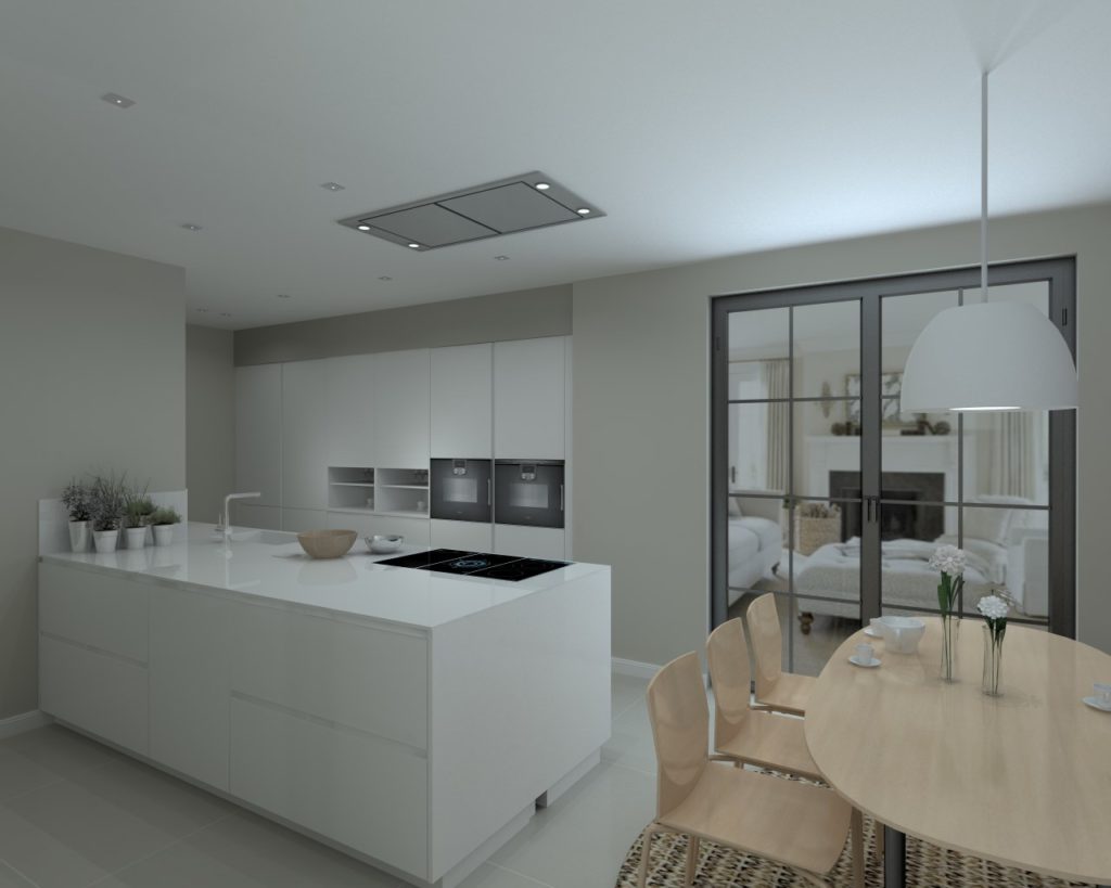 Cocina Santos Modelo Line, color blanco laca seda mate