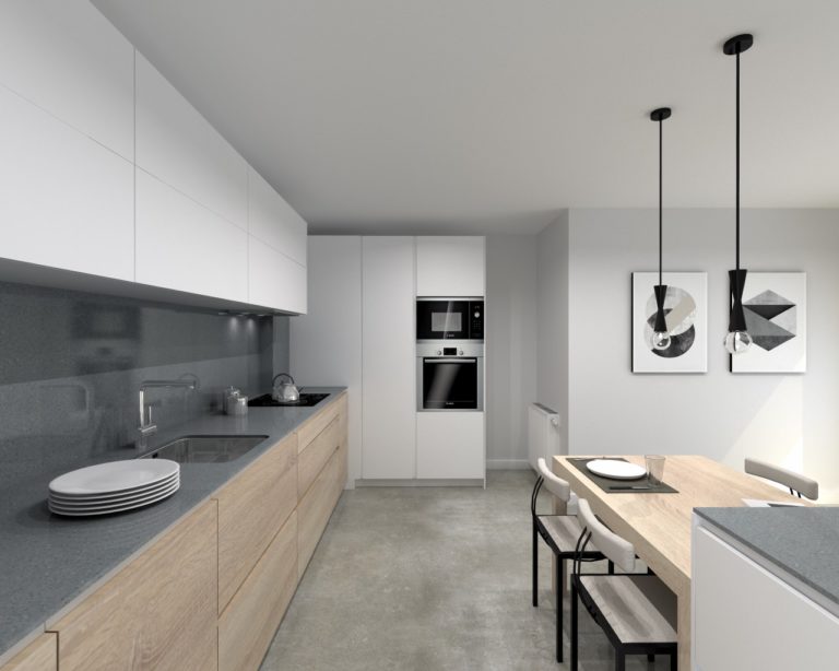 Cocina Santos Modelo Line E y Line L Estratificado Seda