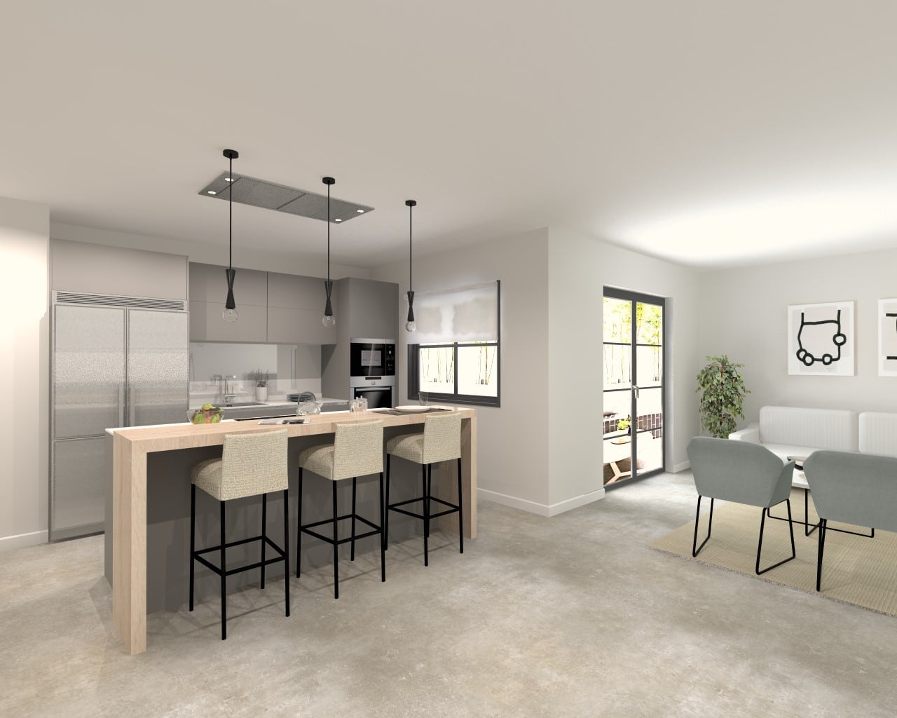 Cocina Santos Line-E Estratificado Seda color Gris Visón y Gris C