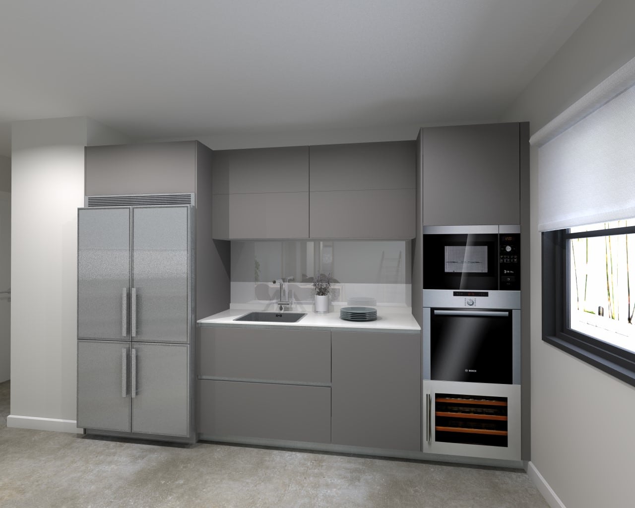 Cocina Santos Line-E Estratificado Seda color Gris Visón y Gris C