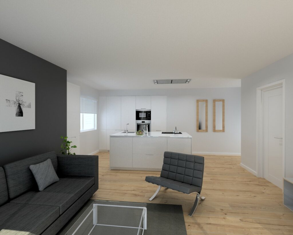 Cocina Santos Modelo Minos Laca Seda Mate y Tirador Minos Fondo Blanco