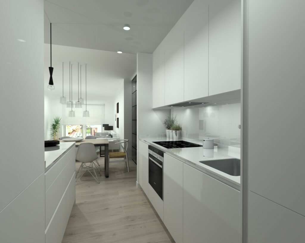 Cocina abierta en apartamento pequeño