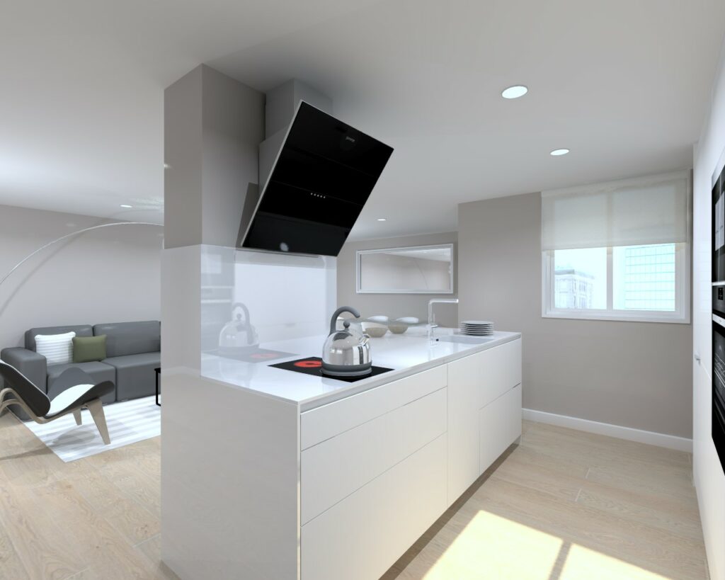 Cocina blanca versátil y funcional