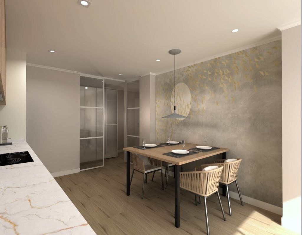 Cocina cashmere con papel pintado