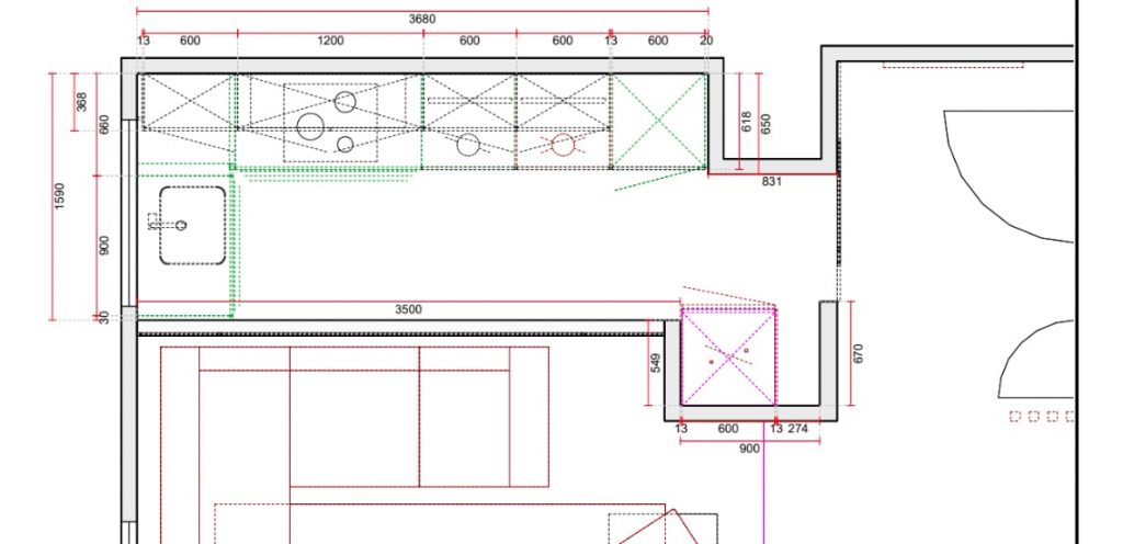 Plano de un proyecto de reformas de cocinas en Madrid