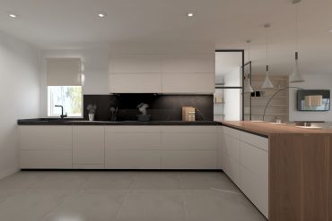 Cocina Santos cashmere y nogal con barra