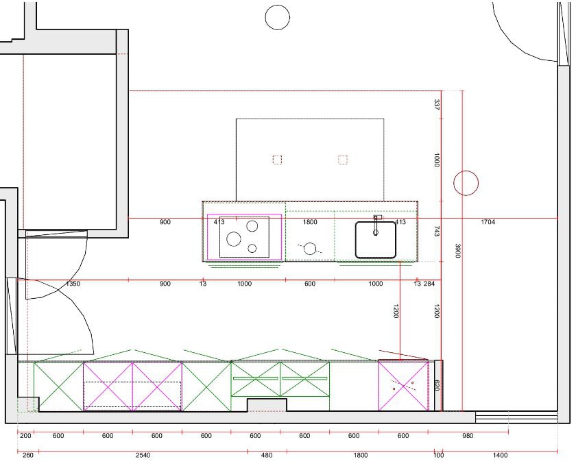 Plano Proyecto Cocina Santos Gris con isla