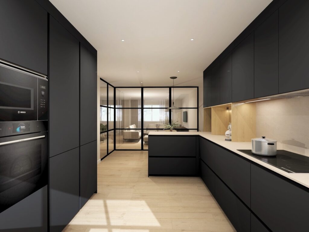 Cocina negra en L